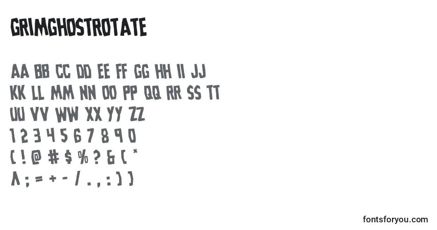 characters of grimghostrotate font, letter of grimghostrotate font, alphabet of  grimghostrotate font