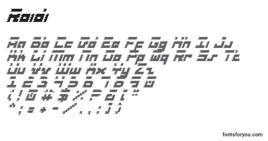 characters of roidi font, letter of roidi font, alphabet of  roidi font