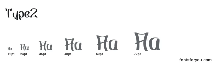 sizes of type2 font, type2 sizes