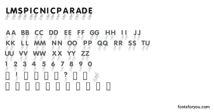 characters of lmspicnicparade font, letter of lmspicnicparade font, alphabet of  lmspicnicparade font