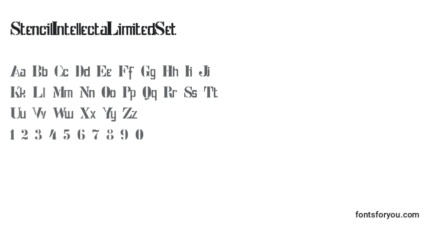 characters of stencilintellectalimitedset font, letter of stencilintellectalimitedset font, alphabet of  stencilintellectalimitedset font