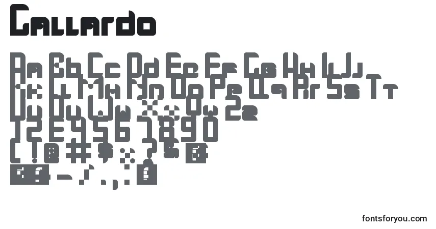 characters of gallardo font, letter of gallardo font, alphabet of  gallardo font