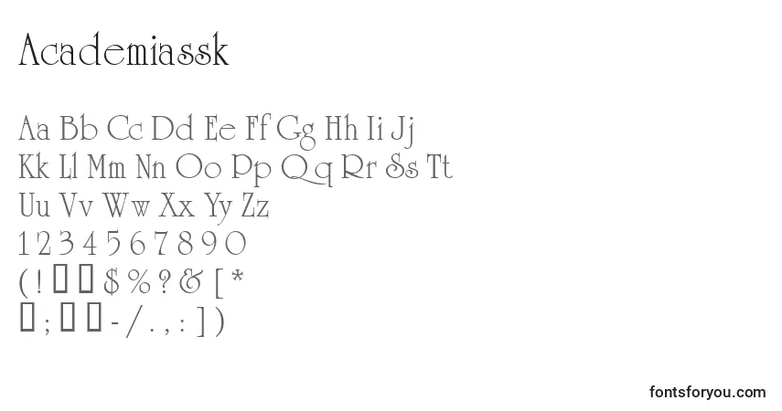 characters of academiassk font, letter of academiassk font, alphabet of  academiassk font