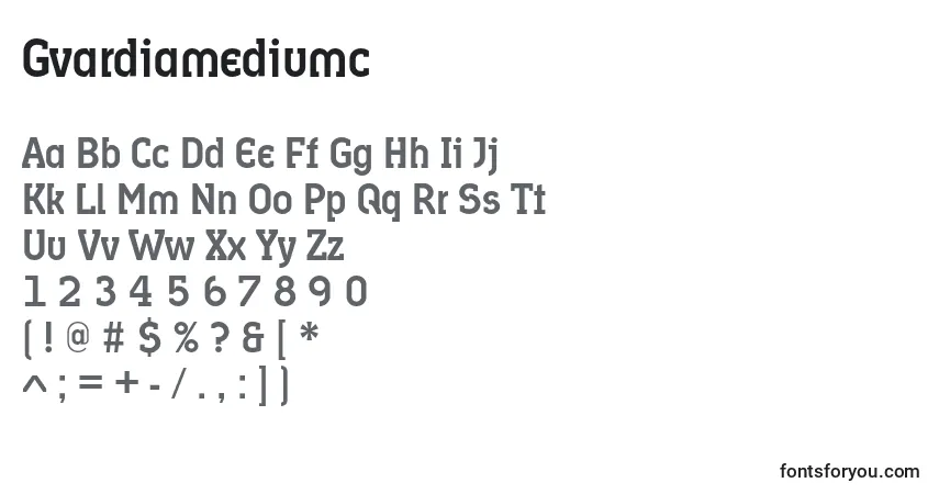 A fonte Gvardiamediumc – alfabeto, números, caracteres especiais