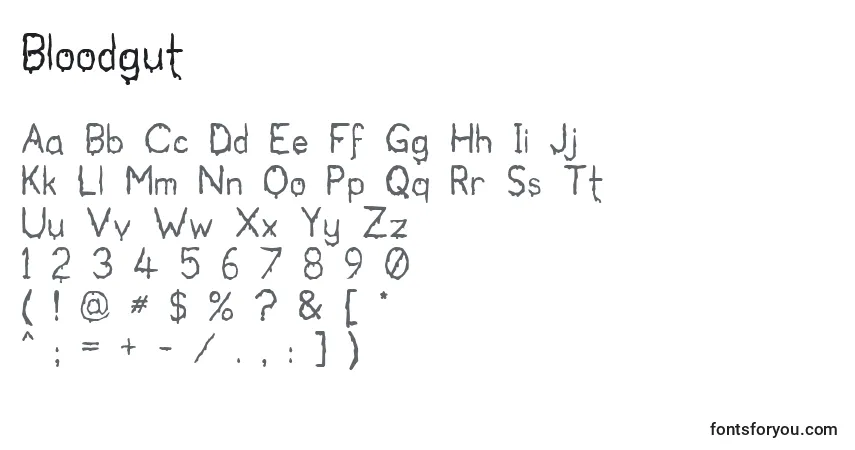 Czcionka Bloodgut – alfabet, cyfry, specjalne znaki