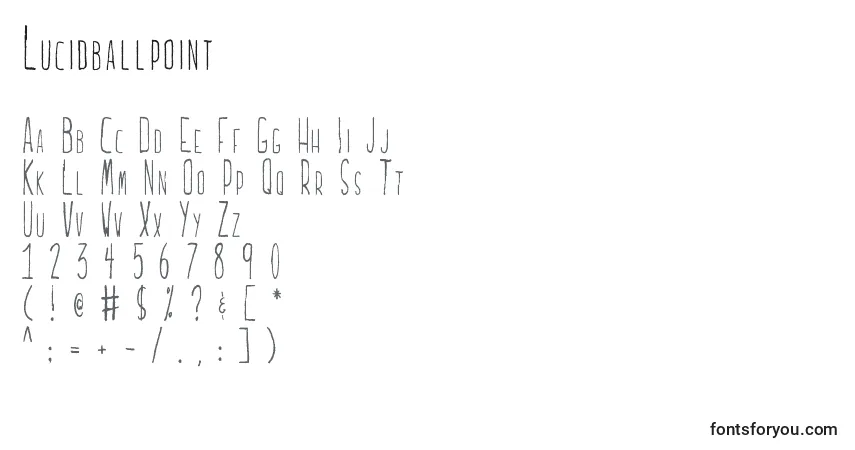 Czcionka Lucidballpoint – alfabet, cyfry, specjalne znaki
