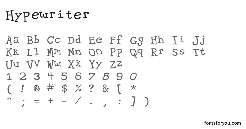 A fonte Hypewriter – alfabeto, números, caracteres especiais