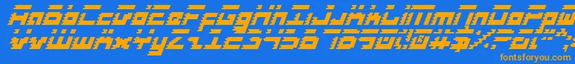 フォントRoidi – オレンジ色の文字が青い背景にあります。