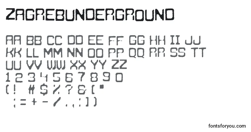 Шрифт ZagrebUnderground – алфавит, цифры, специальные символы