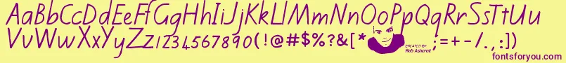 Kiwischoolhandwritingregular Font – Purple Fonts on Yellow Background