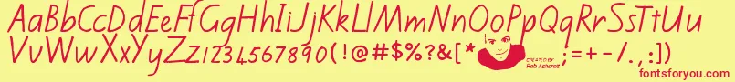 Kiwischoolhandwritingregular Font – Red Fonts on Yellow Background