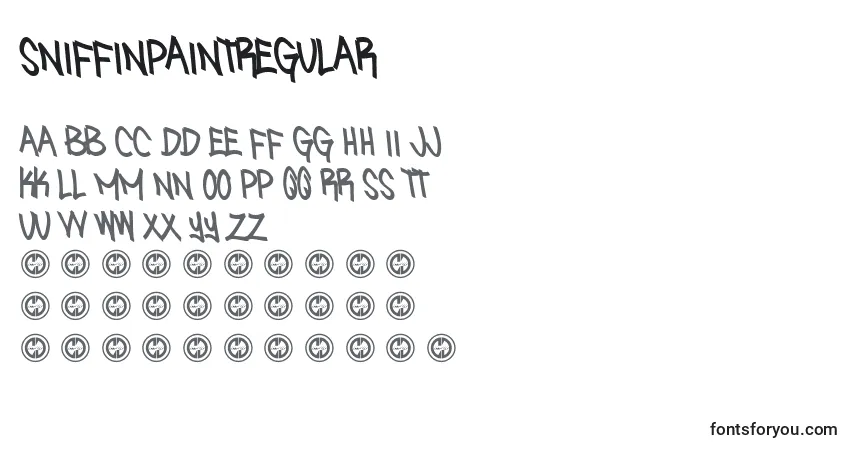 A fonte SniffinpaintRegular – alfabeto, números, caracteres especiais