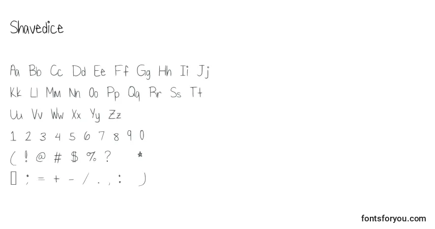 A fonte Shavedice – alfabeto, números, caracteres especiais