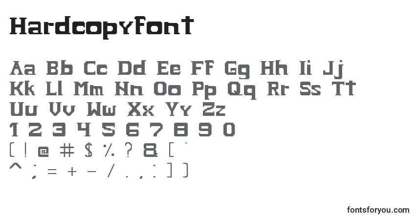 Czcionka Hardcopyfont – alfabet, cyfry, specjalne znaki