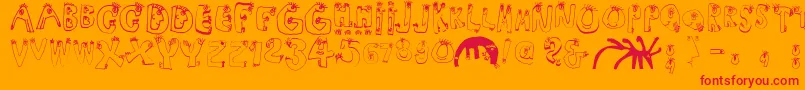 Humanabc-Schriftart – Rote Schriften auf orangefarbenem Hintergrund