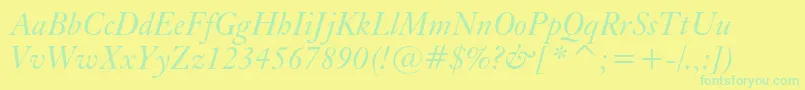 フォントKiscbtItalic – 黄色い背景に緑の文字