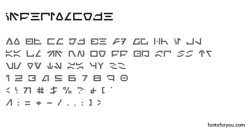 A fonte ImperialCode – alfabeto, números, caracteres especiais