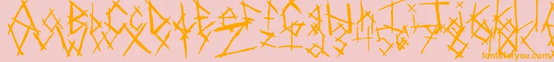 ChikenSkratch-Schriftart – Orangefarbene Schriften auf rosa Hintergrund