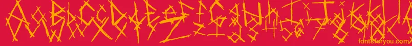 ChikenSkratch-Schriftart – Orangefarbene Schriften auf rotem Hintergrund