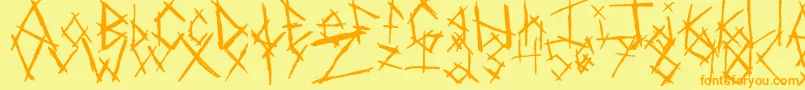 ChikenSkratch-Schriftart – Orangefarbene Schriften auf gelbem Hintergrund