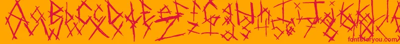ChikenSkratch-Schriftart – Rote Schriften auf orangefarbenem Hintergrund