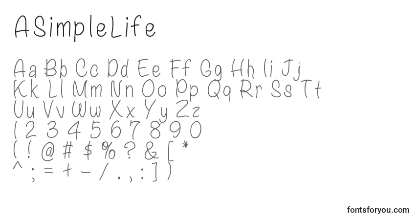 A fonte ASimpleLife – alfabeto, números, caracteres especiais