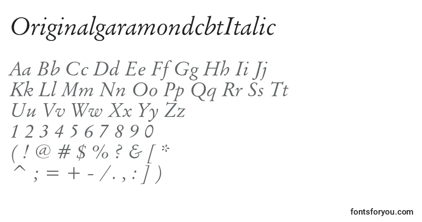 Шрифт OriginalgaramondcbtItalic – алфавит, цифры, специальные символы