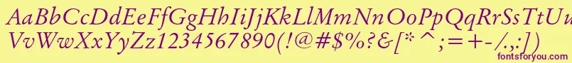 OriginalgaramondcbtItalic Font – Purple Fonts on Yellow Background