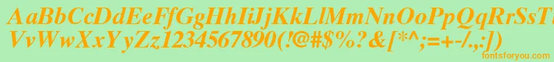 TimesTenGreekBoldInclined-fontti – oranssit fontit vihreällä taustalla