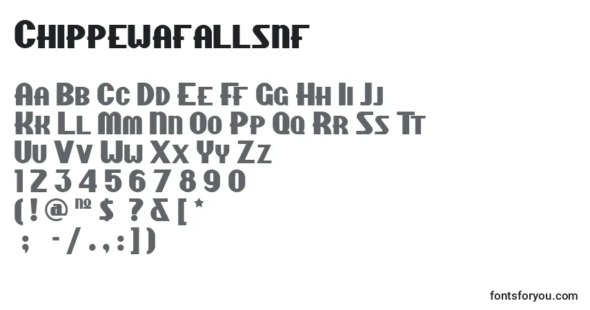 Czcionka Chippewafallsnf – alfabet, cyfry, specjalne znaki