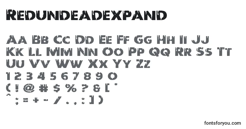 Schriftart Redundeadexpand – Alphabet, Zahlen, spezielle Symbole