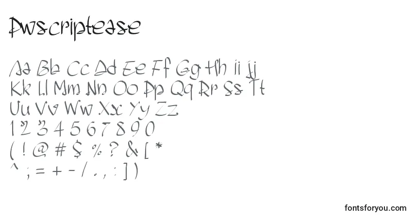 Schriftart Pwscriptease – Alphabet, Zahlen, spezielle Symbole