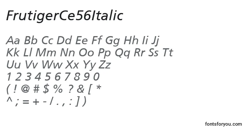 A fonte FrutigerCe56Italic – alfabeto, números, caracteres especiais