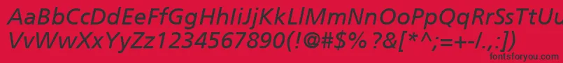 FrutigerCe56Italic-fontti – mustat fontit punaisella taustalla
