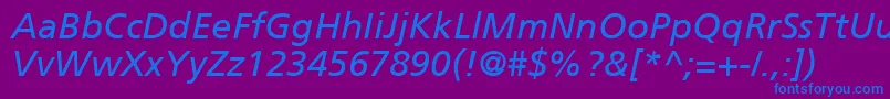 FrutigerCe56Italicフォントについての詳細 フォントFrutigerCe56Italic – 紫色の背景に青い文字