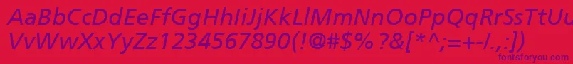 Czcionka FrutigerCe56Italic – fioletowe czcionki na czerwonym tle