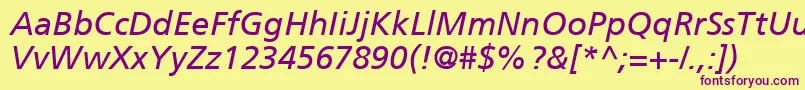 FrutigerCe56Italic Font – Purple Fonts on Yellow Background