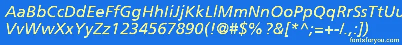FrutigerCe56Italic Font – Yellow Fonts on Blue Background