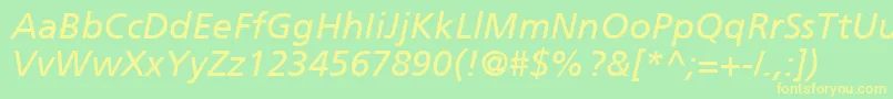 フォントFrutigerCe56Italic – 黄色の文字が緑の背景にあります