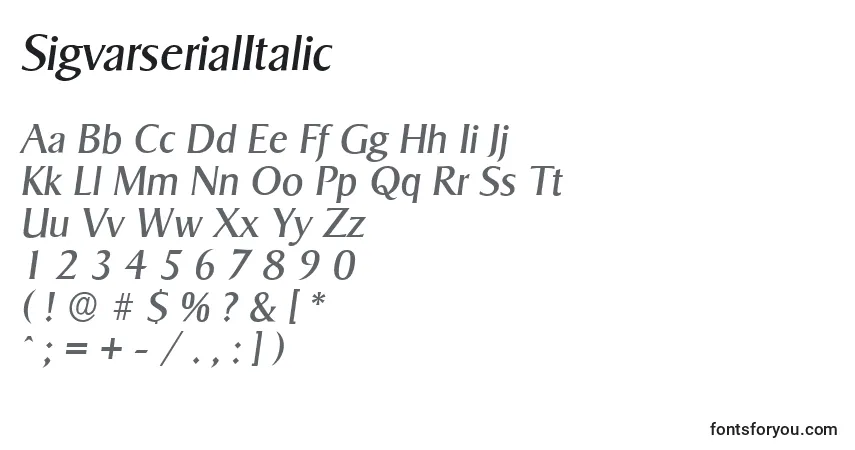Шрифт SigvarserialItalic – алфавит, цифры, специальные символы