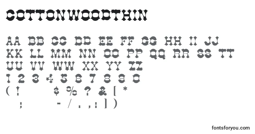 characters of cottonwoodthin font, letter of cottonwoodthin font, alphabet of  cottonwoodthin font