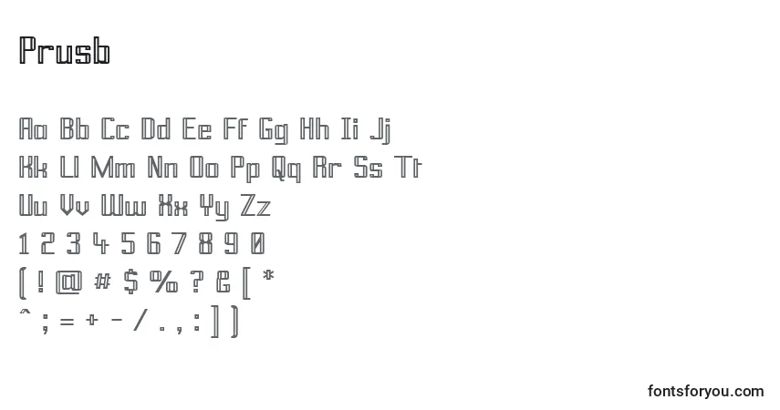 characters of prusb font, letter of prusb font, alphabet of  prusb font