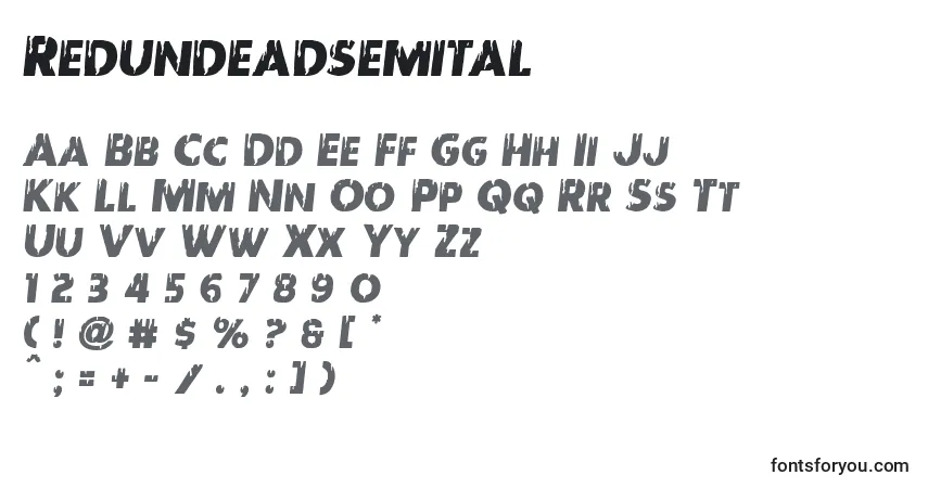 characters of redundeadsemital font, letter of redundeadsemital font, alphabet of  redundeadsemital font