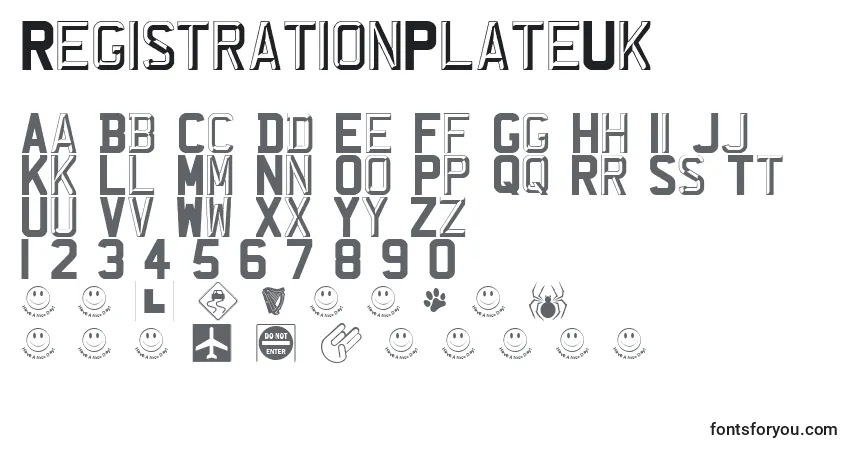 characters of registrationplateuk font, letter of registrationplateuk font, alphabet of  registrationplateuk font