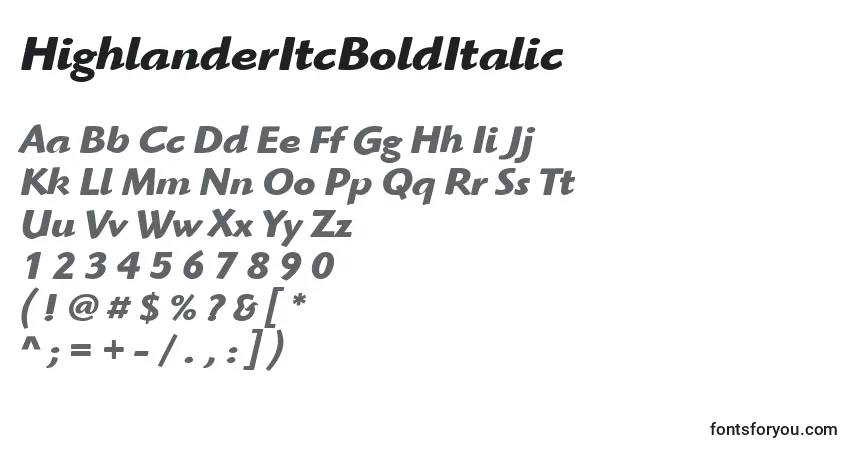 characters of highlanderitcbolditalic font, letter of highlanderitcbolditalic font, alphabet of  highlanderitcbolditalic font