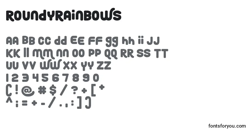 characters of roundyrainbows font, letter of roundyrainbows font, alphabet of  roundyrainbows font