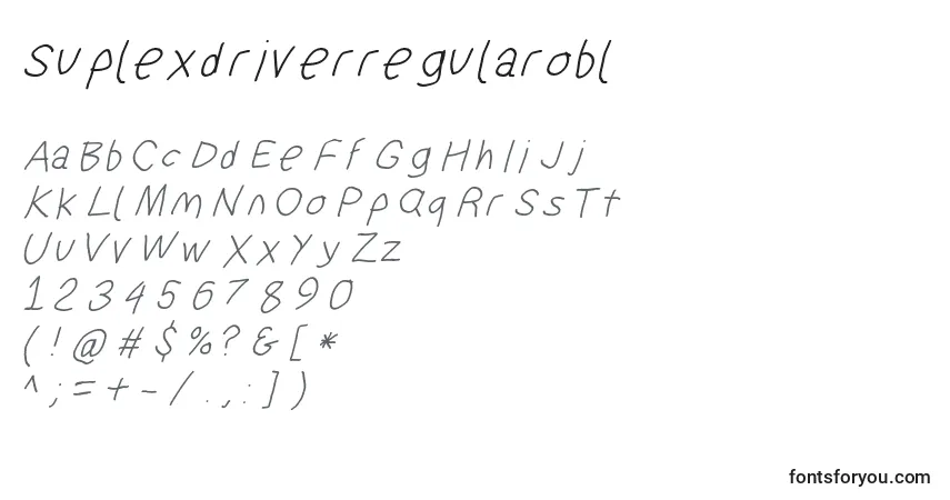 characters of suplexdriverregularobl font, letter of suplexdriverregularobl font, alphabet of  suplexdriverregularobl font
