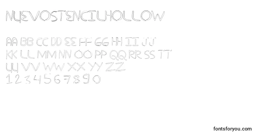 A fonte NuevostencilHollow – alfabeto, números, caracteres especiais