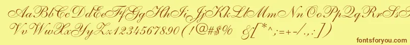 Allegroscript-Schriftart – Braune Schriften auf gelbem Hintergrund