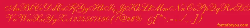 Allegroscript-Schriftart – Orangefarbene Schriften auf rotem Hintergrund